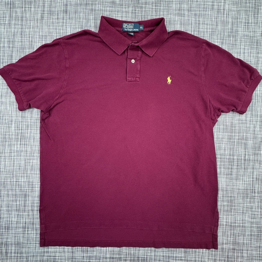 Polo Ralph Lauren Mens XL Burgundy Cotton Pique Short Sleeve Polo Shirt Pony